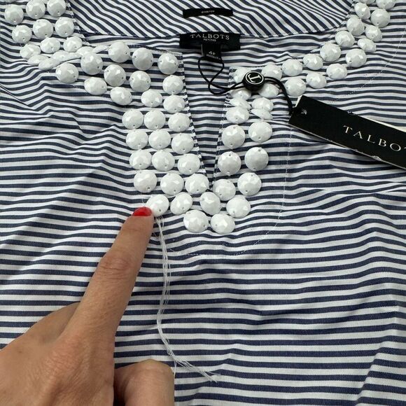 NWT Talbots Blue White Striped Beaded Sleeveless Blouse Tank Size 4P Stretch - Picture 6 of 12
